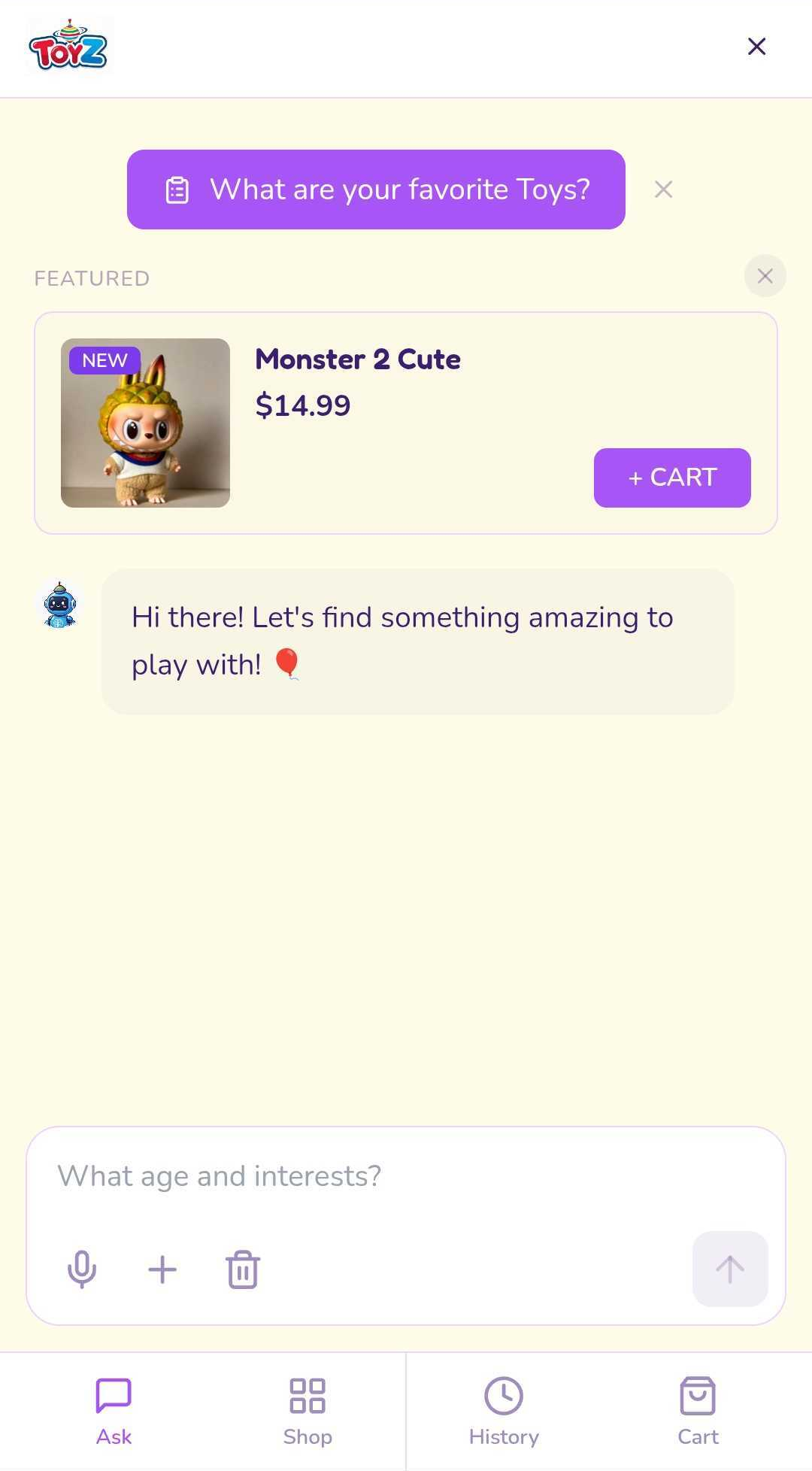 Brand Bard AI Ask tab — mobile shopping assistant interface